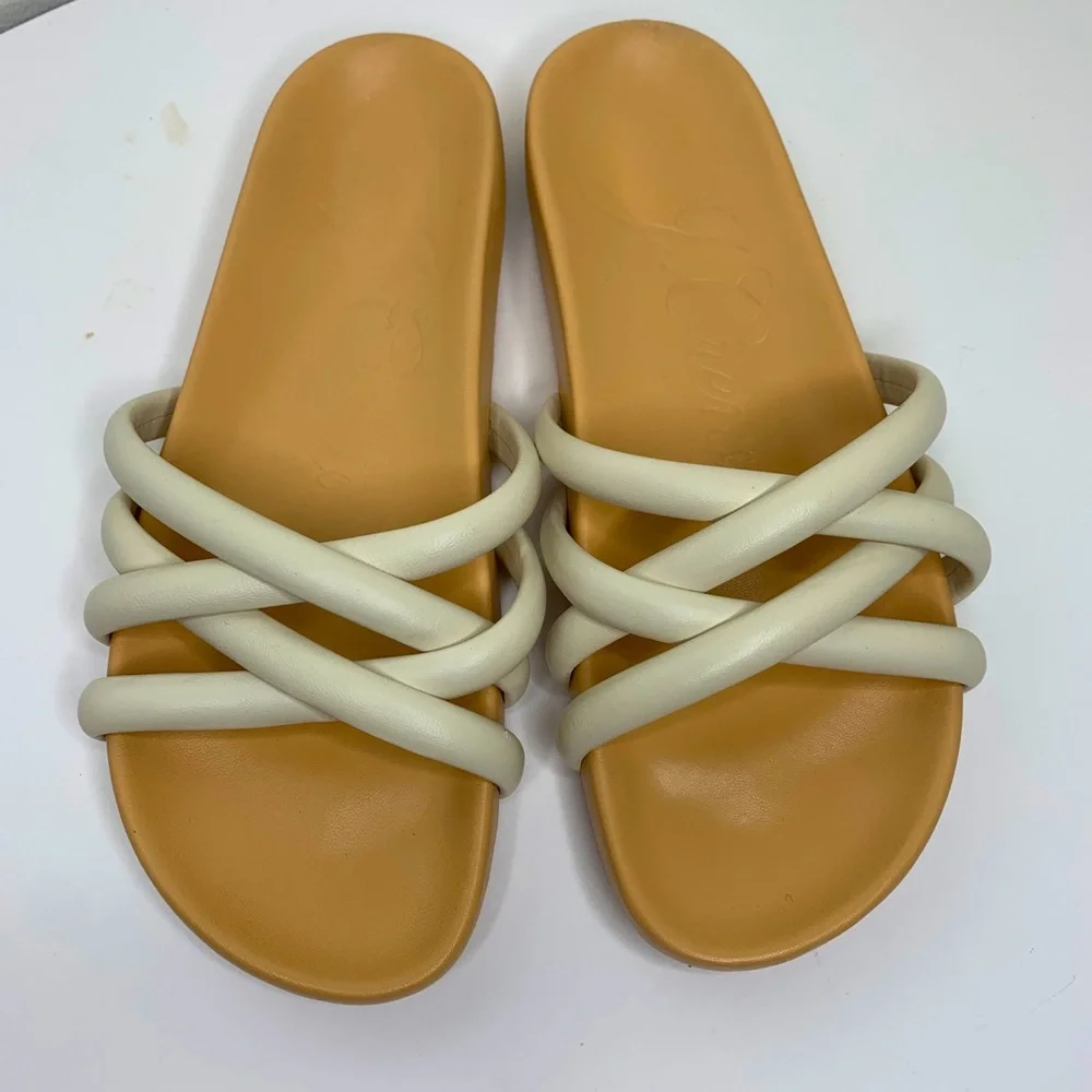 J Crew Pacific Fresh Cream Cushy Slip On Sandals Strappy Size 8.5 Women’s